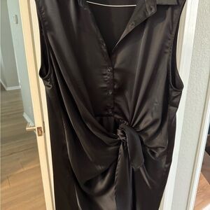 Aqua Black Ruched Tie Front Mini Dress